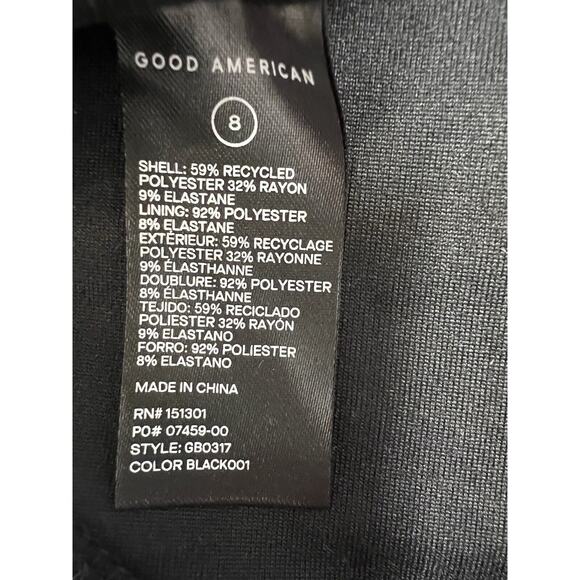 Good American Bodysuit Stretch Jersey U Ring Neck Snap Thong Gusset Sz 8 Black - Picture 8 of 9